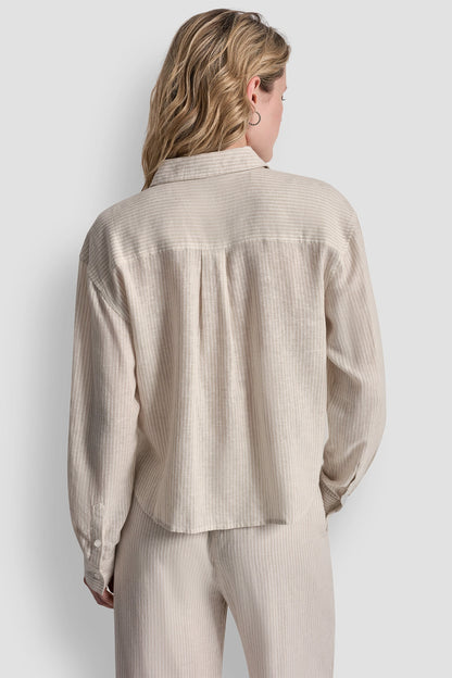 LINEN-BLEND BUTTON-FRONT SHIRT Lex Chambray | DKNY