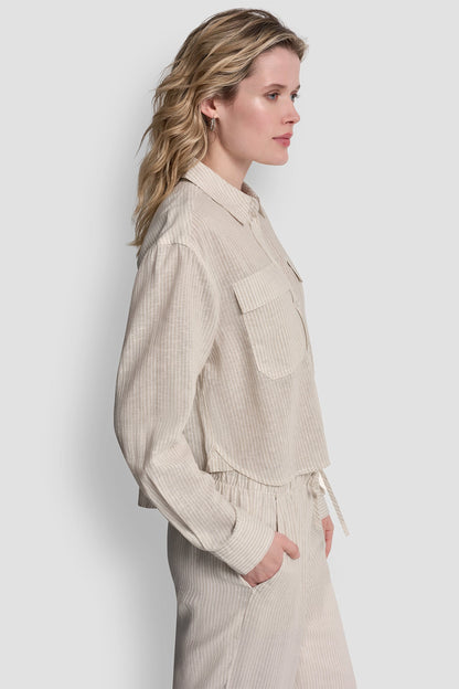 LINEN-BLEND BUTTON-FRONT SHIRT Lex Chambray | DKNY
