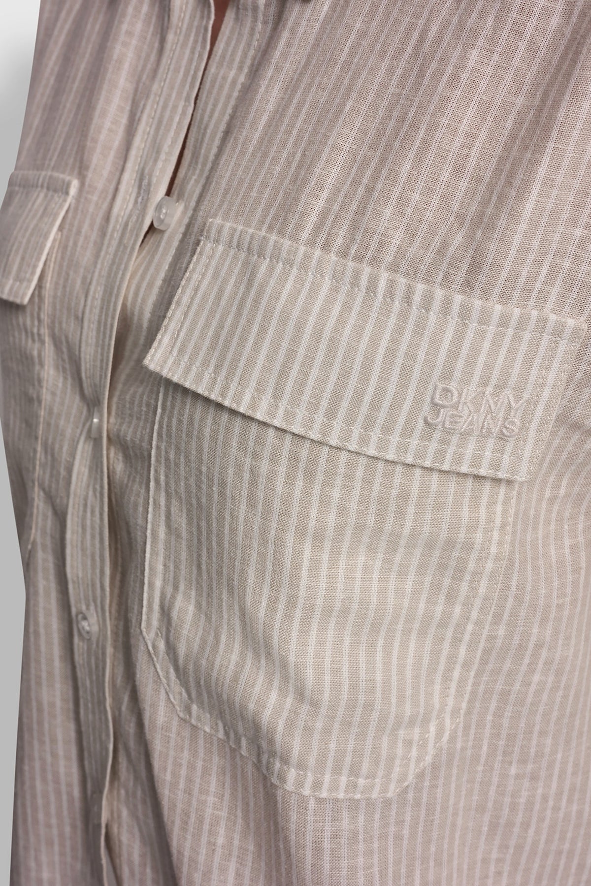LINEN-BLEND BUTTON-FRONT SHIRT Lex Chambray | DKNY