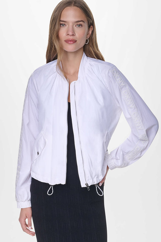 MESH LOGO TRIM HOODED JACKET White | DKNY