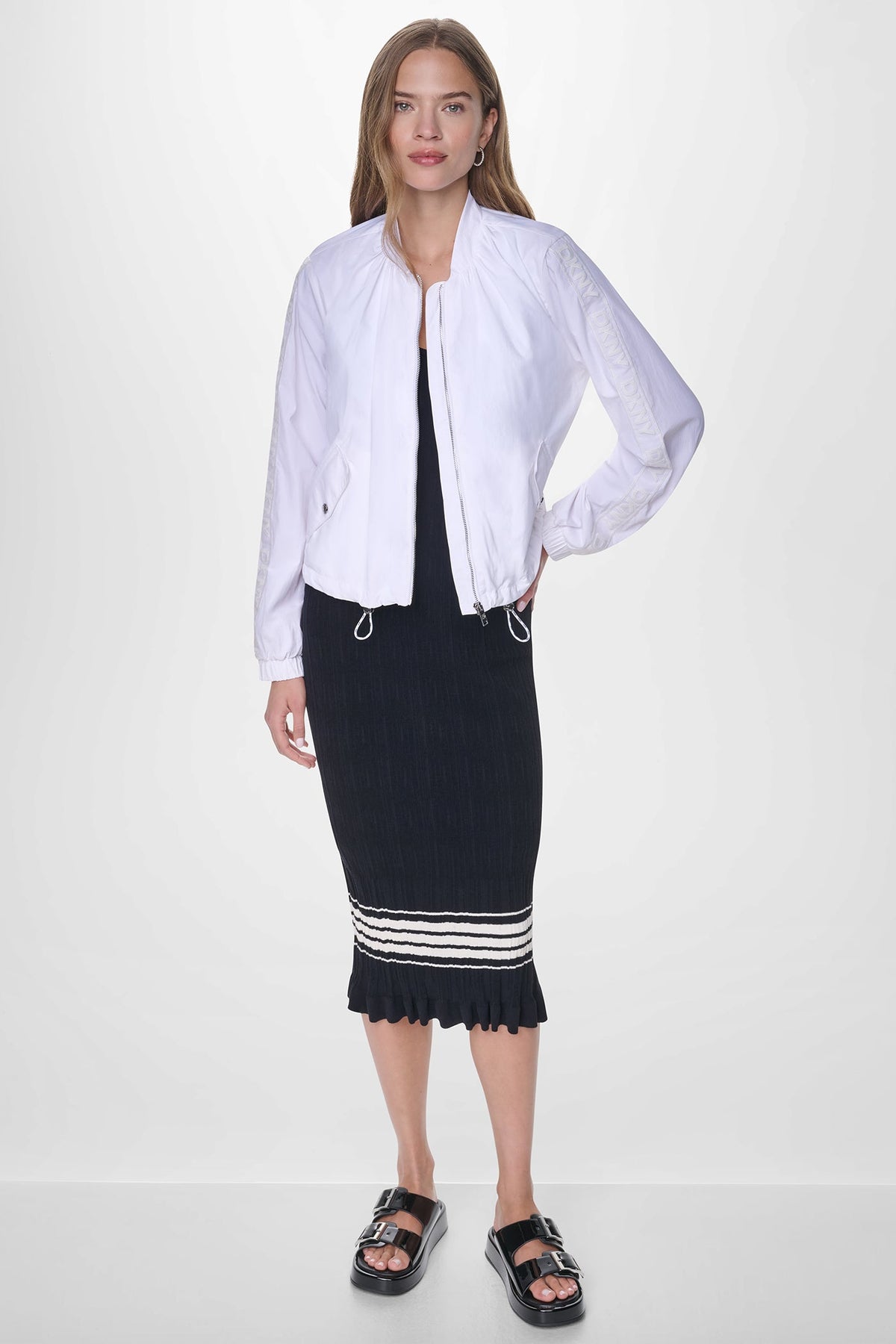 MESH LOGO TRIM HOODED JACKET White | DKNY