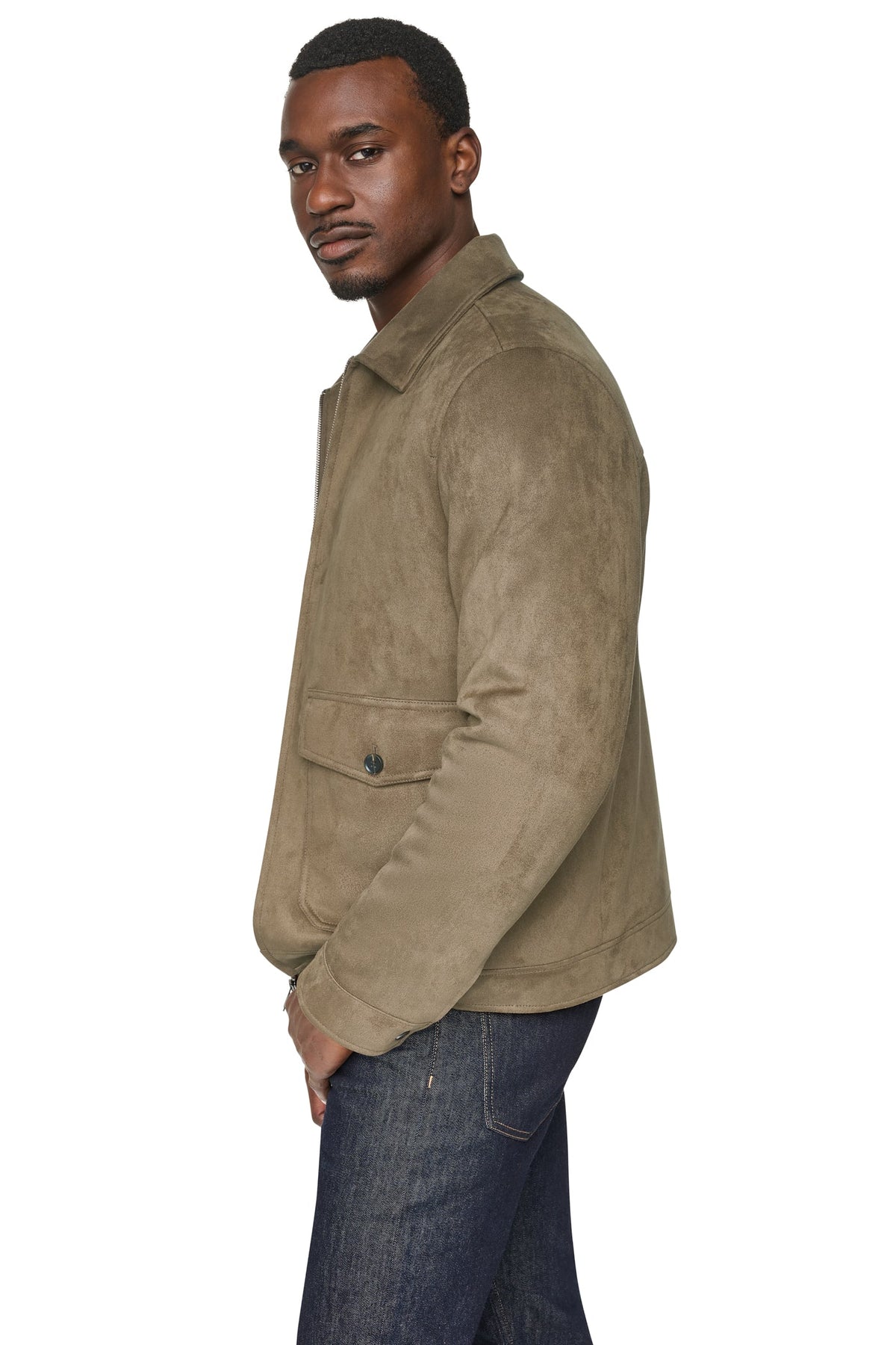 FAUX SUEDE TRUCKER JACKET Olive | DKNY
