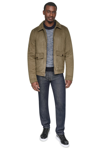 FAUX SUEDE TRUCKER JACKET Olive | DKNY