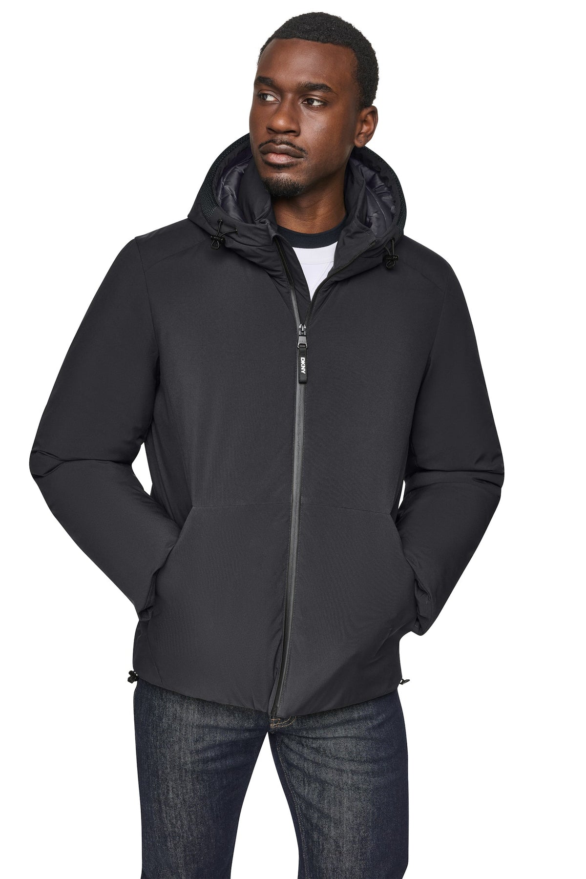 HOODED PUFFER JACKET Black | DKNY