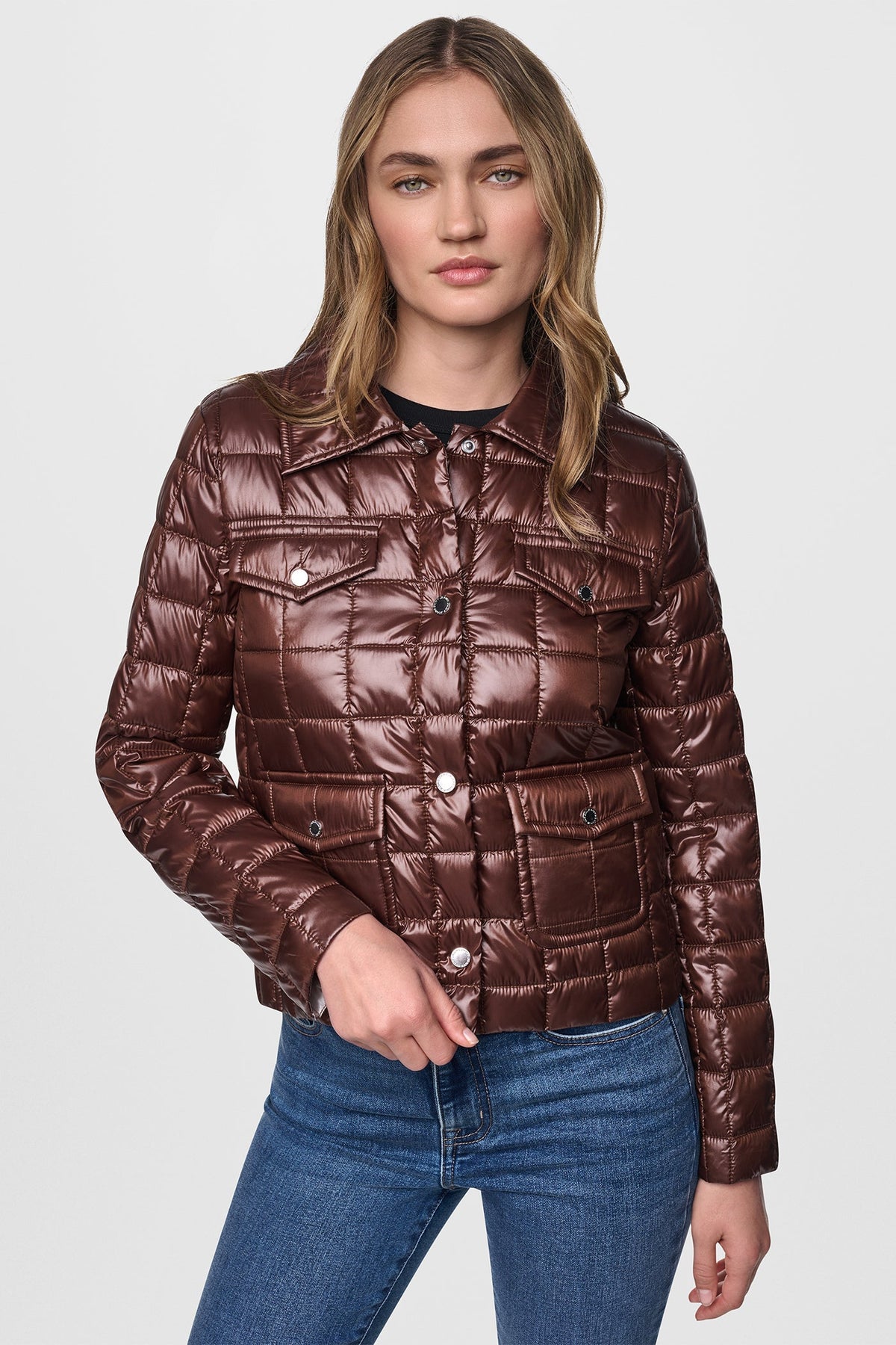BOX QUILT PUFFER JACKET Metallic Crocodile | DKNY