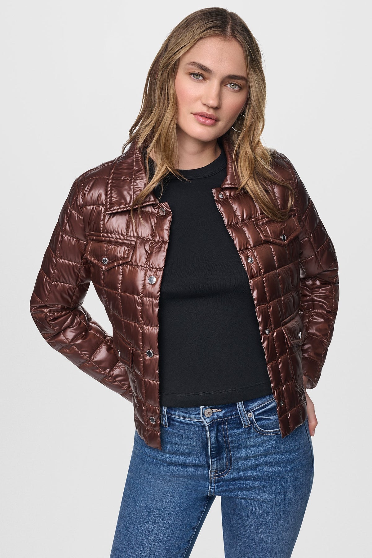 BOX QUILT PUFFER JACKET Metallic Crocodile | DKNY