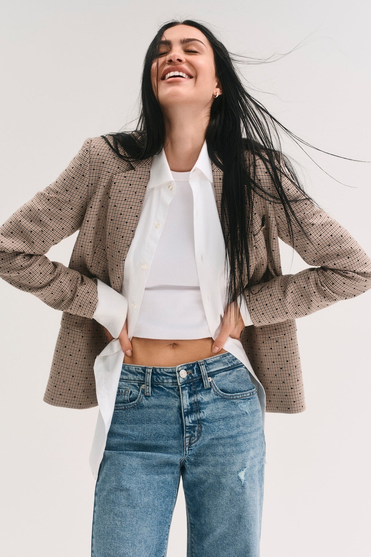 ONE BUTTON COLLAR BLAZER Travertine/Black | DKNY