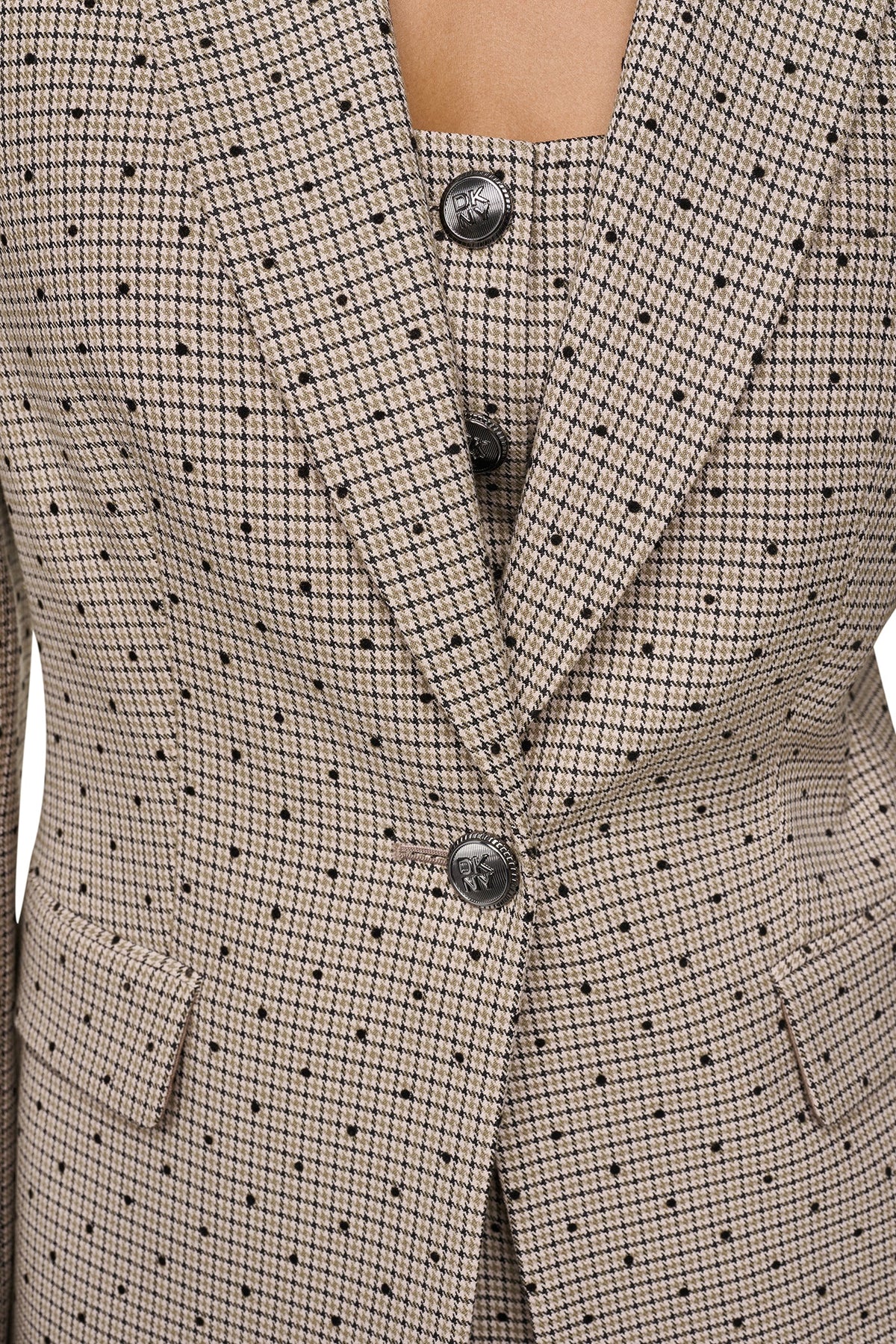 ONE BUTTON COLLAR BLAZER Travertine/Black | DKNY