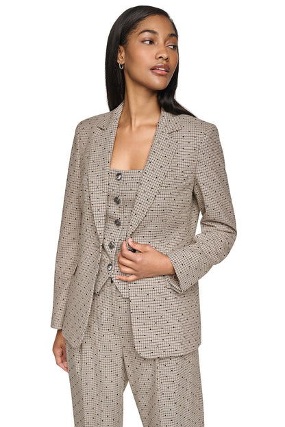 ONE BUTTON COLLAR BLAZER Travertine/Black | DKNY