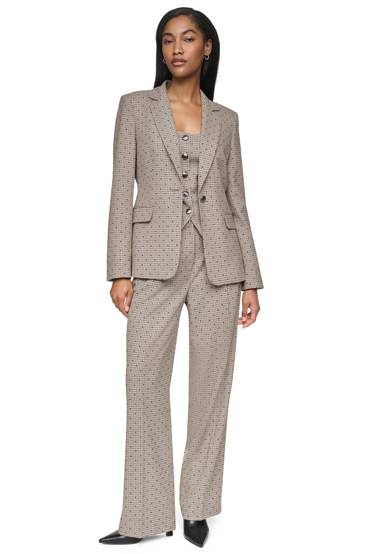 ONE BUTTON COLLAR BLAZER Travertine/Black | DKNY