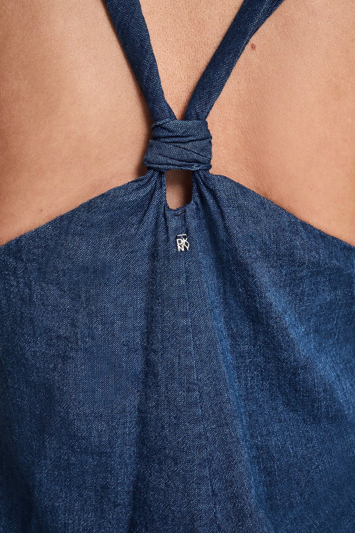KNOTTED STRAP V-NECK MAXI DRESS Indigo | DKNY