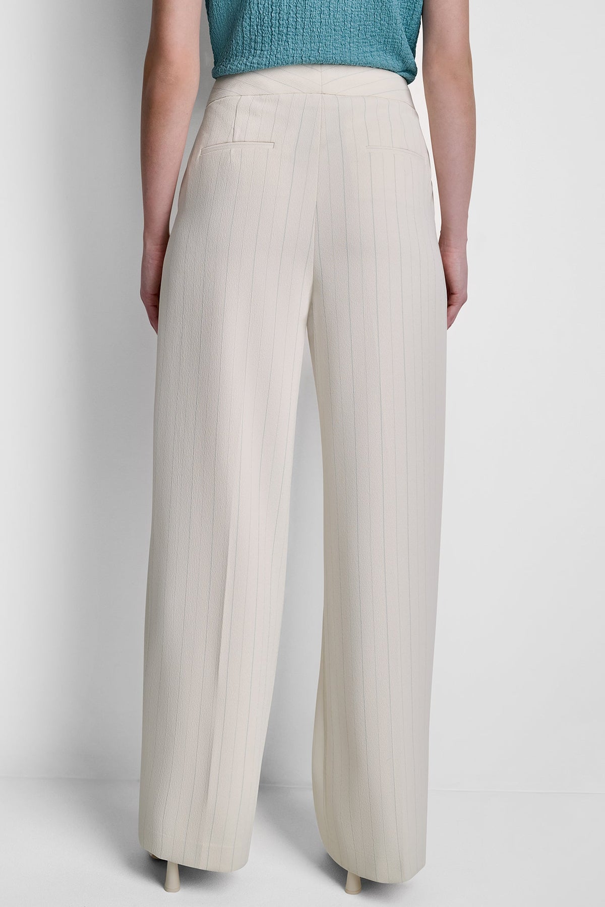 MID-RISE PINSTRIPE PANT Coconut/Cameo Blue Stripe | DKNY