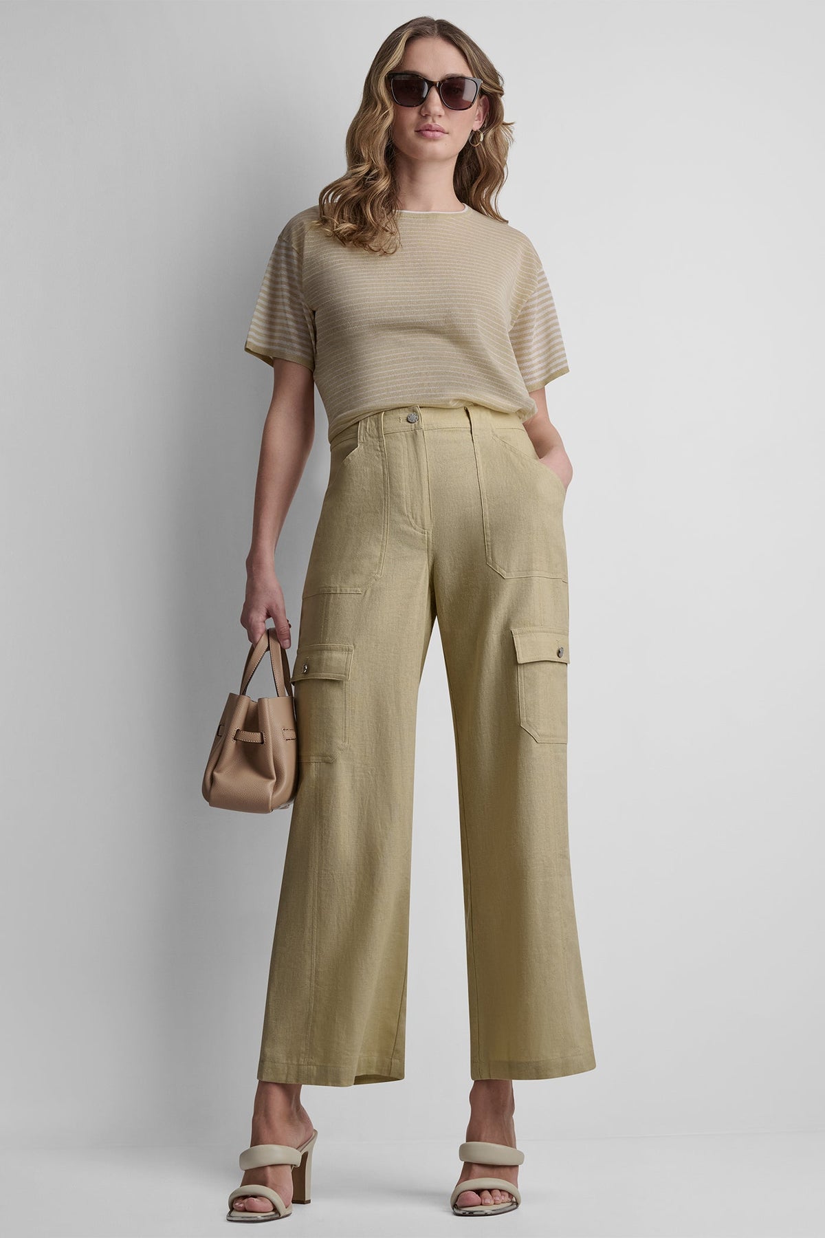 MID-RISE LINEN-BLEND STRAIGHT-LEG CARGO PANT Mojave Desert | DKNY