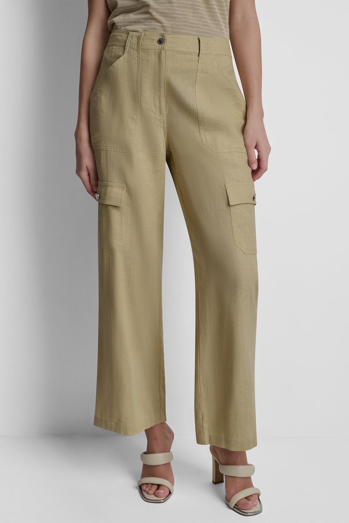 MID-RISE LINEN-BLEND STRAIGHT-LEG CARGO PANT Mojave Desert | DKNY