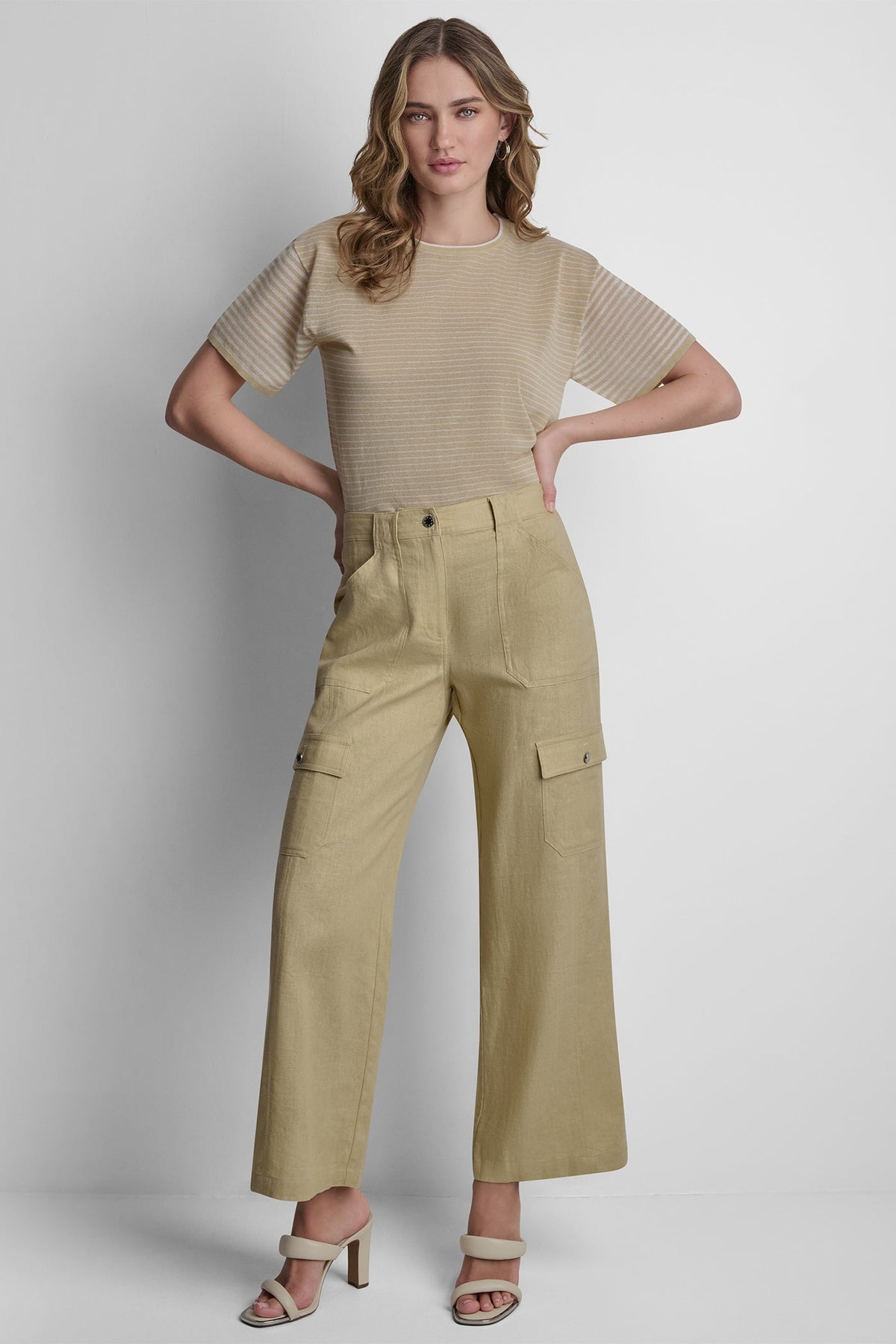 MID-RISE LINEN-BLEND STRAIGHT-LEG CARGO PANT Mojave Desert | DKNY