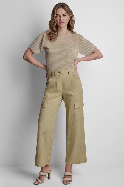 MID-RISE LINEN-BLEND STRAIGHT-LEG CARGO PANT Mojave Desert | DKNY
