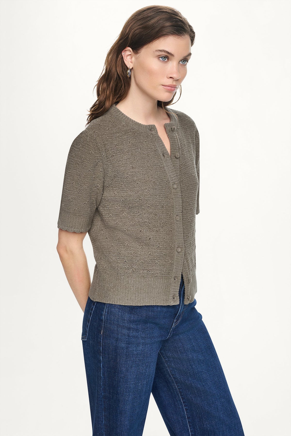 ELBOW SLEEVE CHENILLE CARDIGAN Claret | DKNY