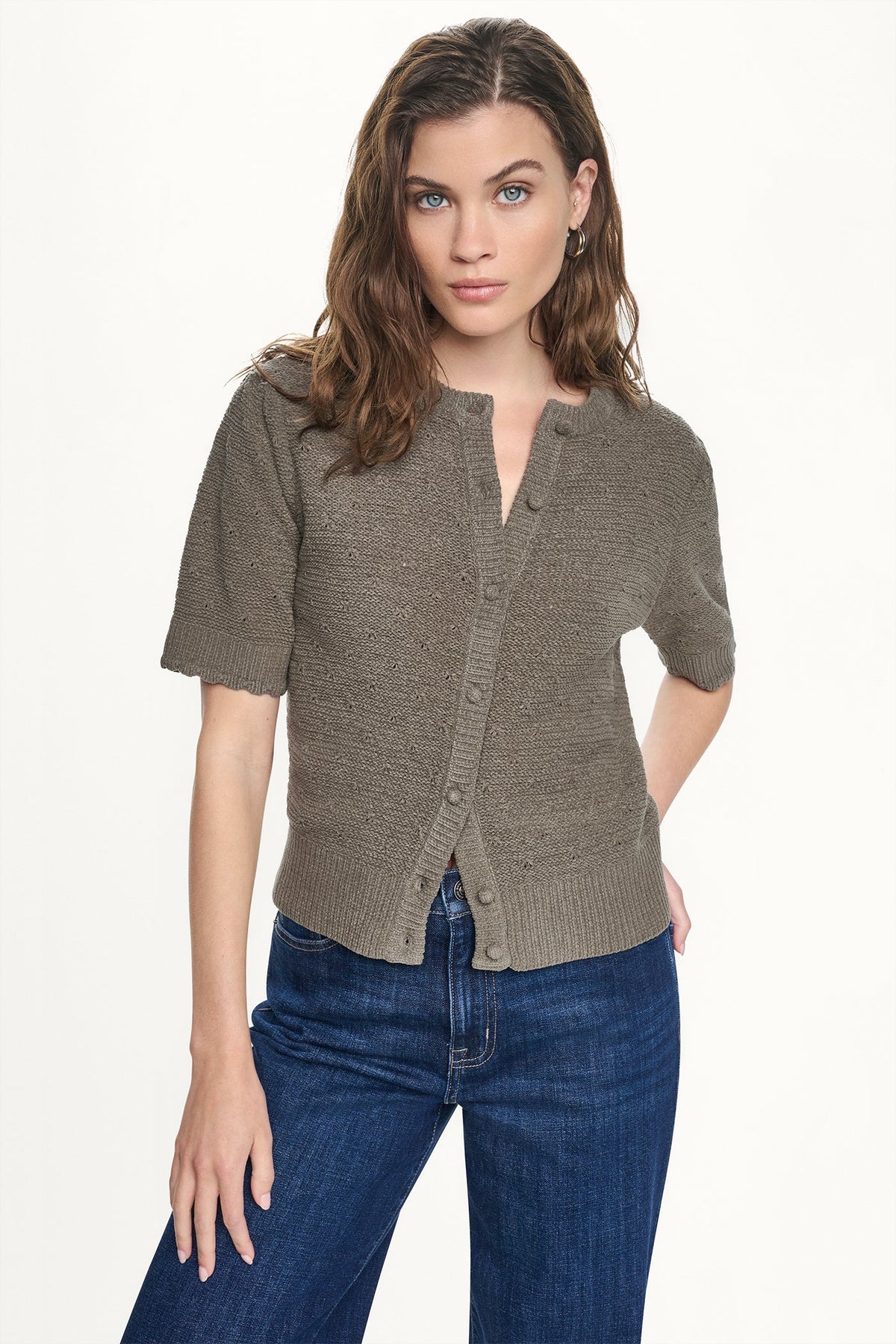 ELBOW SLEEVE CHENILLE CARDIGAN Claret | DKNY