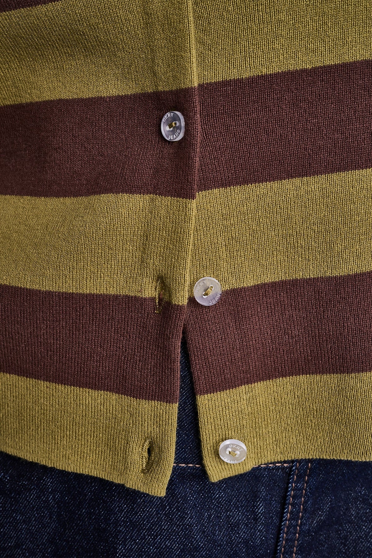 CROPPED STRIPED CARDIGAN Chestnut/Blush Pink | DKNY