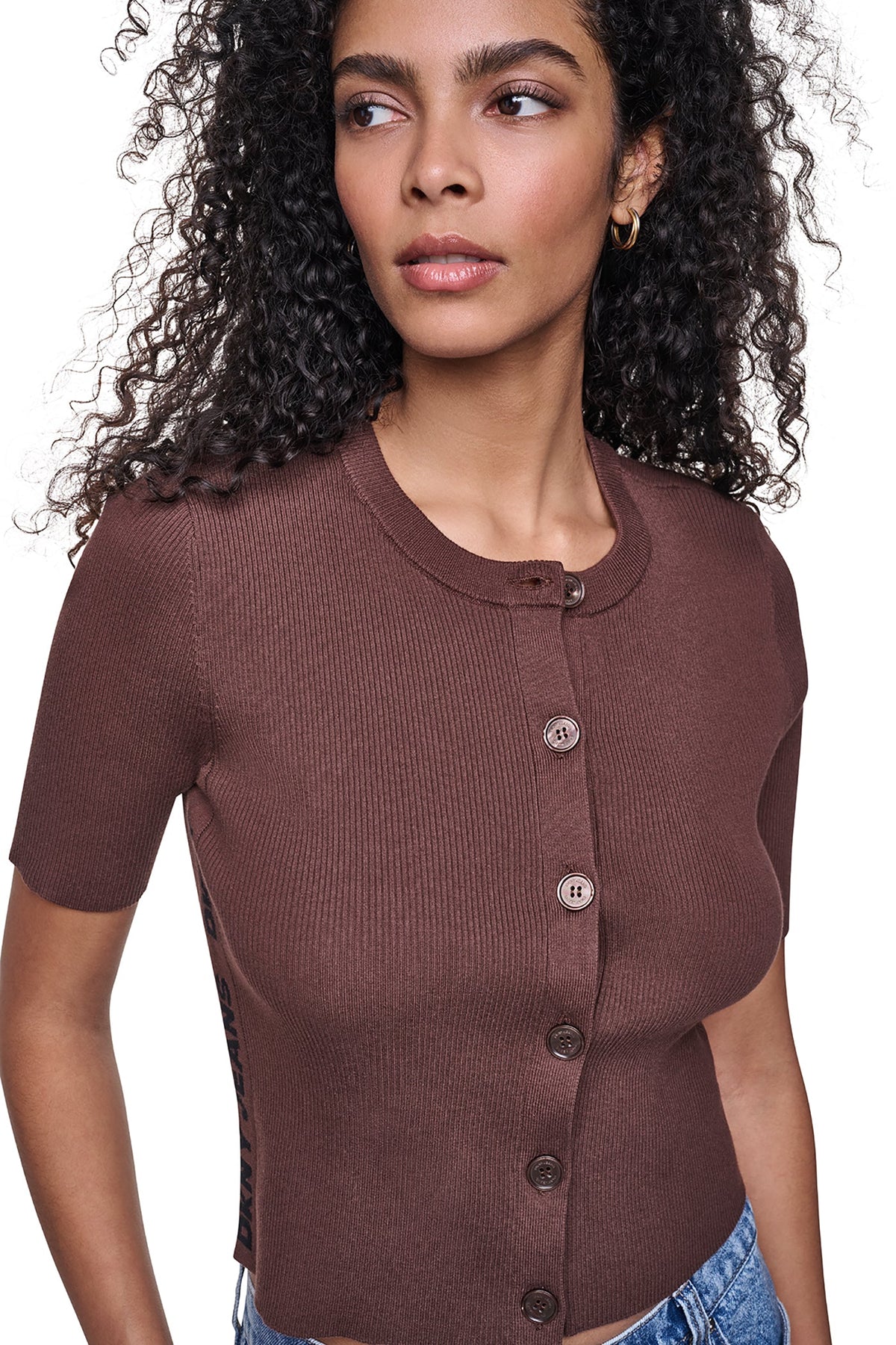 LOGO BUTTON CARDIGAN Utility Green/Black | DKNY
