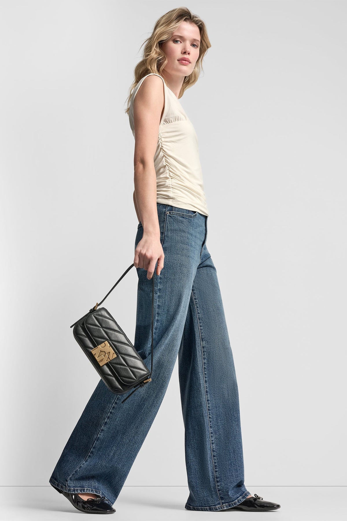 RUCHED BODICE SLEEVELESS TOP Eggnog | DKNY