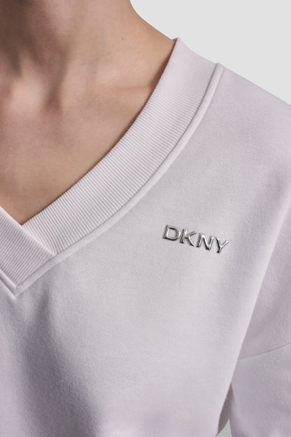 METALLIC BUBBLE LOGO V-NECK PULLOVER White | DKNY