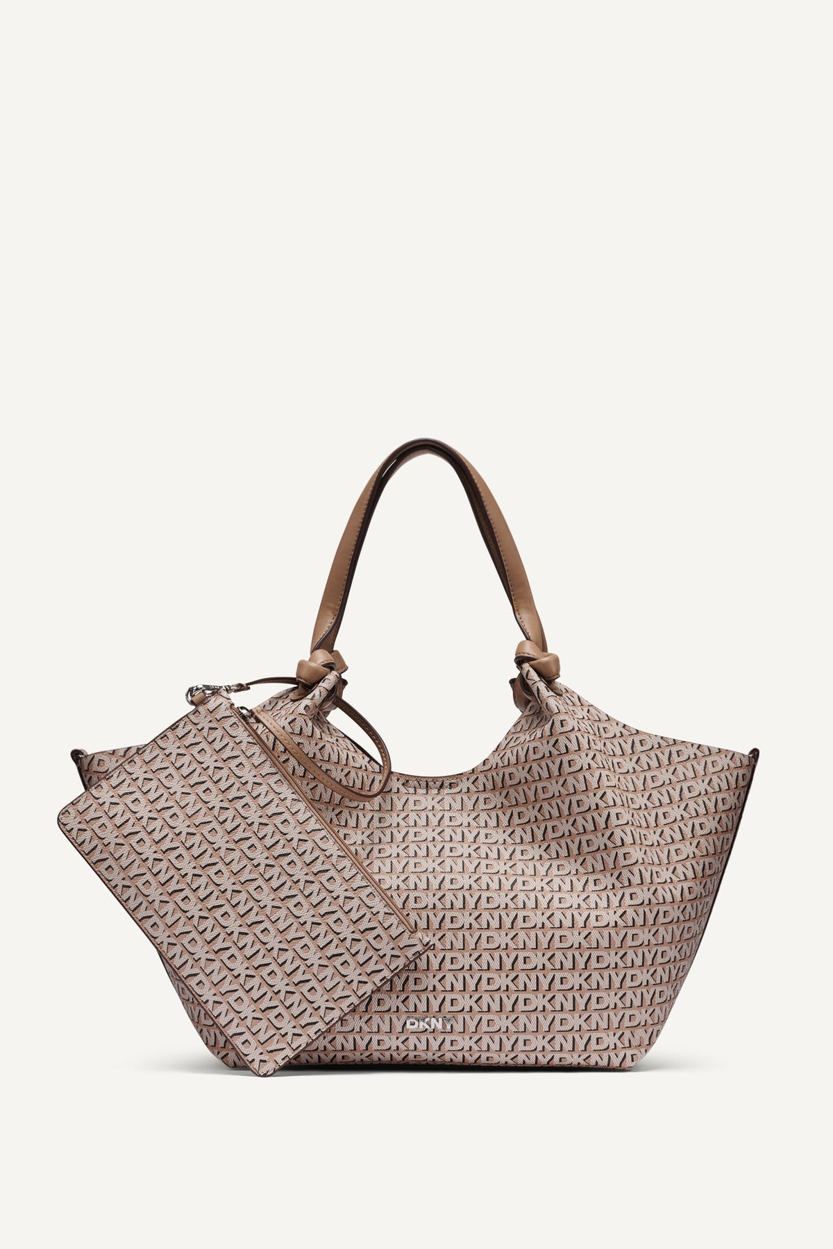 PAULA NEW YORK LOGO MEDIUM COMMUTER TOTE Black/Saddle | DKNY
