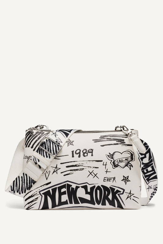 TINSLEY GRAFFITI LOGO CROSSBODY Marshmallow | DKNY