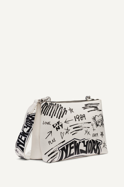 TINSLEY GRAFFITI LOGO CROSSBODY Marshmallow | DKNY
