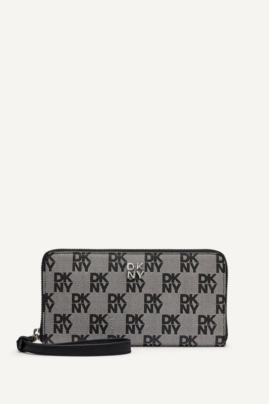 SARAH LARGE ZIP AROUND WALLET Black Logo Black | DKNY
