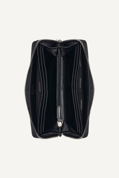 SARAH LARGE ZIP AROUND WALLET Black Logo Black | DKNY