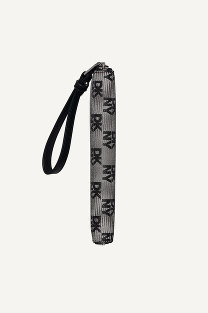 SARAH LARGE ZIP AROUND WALLET Black Logo Black | DKNY