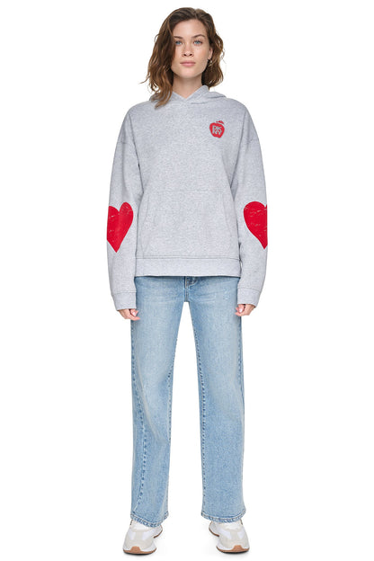 OVERSIZED BIG APPLE LOGO HOODIE Pearl Grey Heather/Clear Ruby | DKNY
