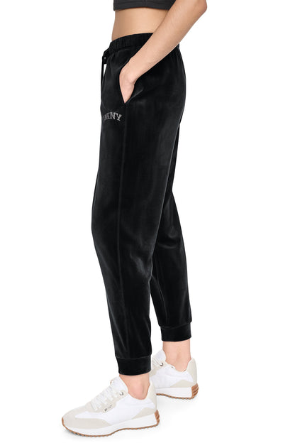 VARSITY VELOUR RHINESTONE LOGO MID-RISE JOGGER Espresso | DKNY