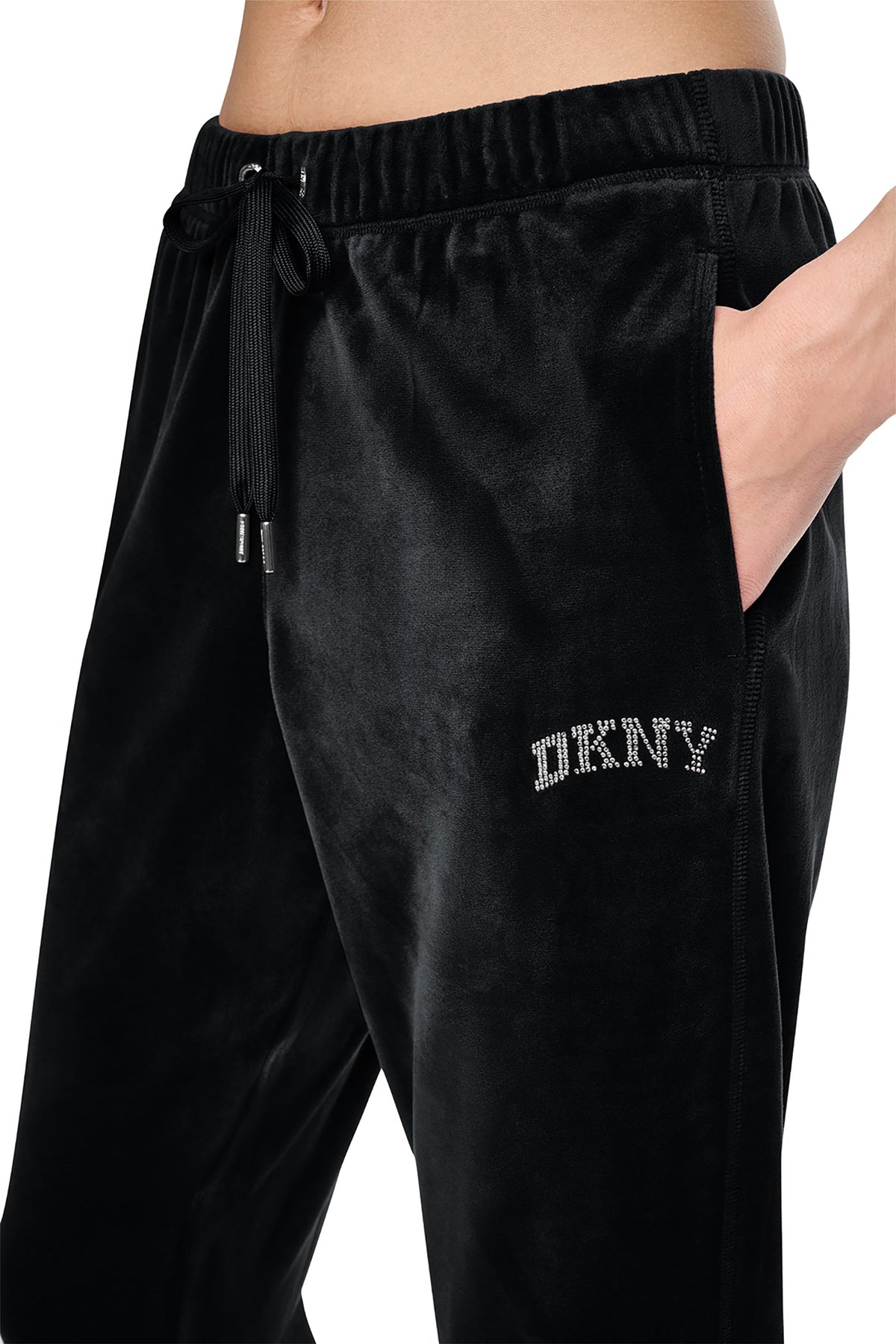 VARSITY VELOUR RHINESTONE LOGO MID-RISE JOGGER Espresso | DKNY