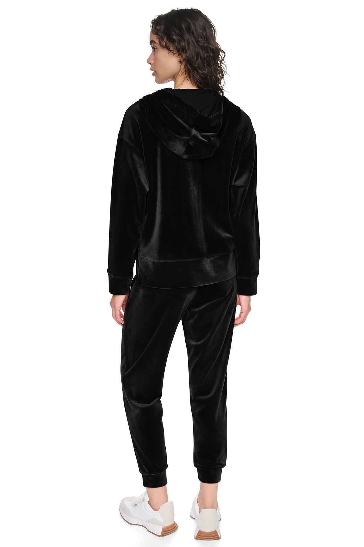 VARSITY VELOUR RHINESTONE LOGO FULL ZIP HOODIE Black | DKNY