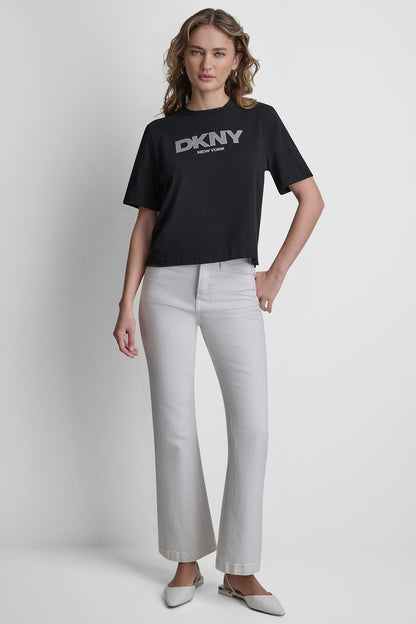 CRYSTAL BORDER LOGO GRAPHIC TEE Black | DKNY