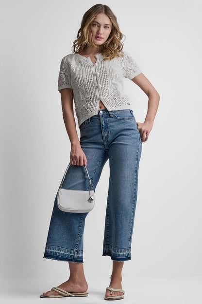 LACE STITCH BUTTON FRONT CARDIGAN Ivory | DKNY