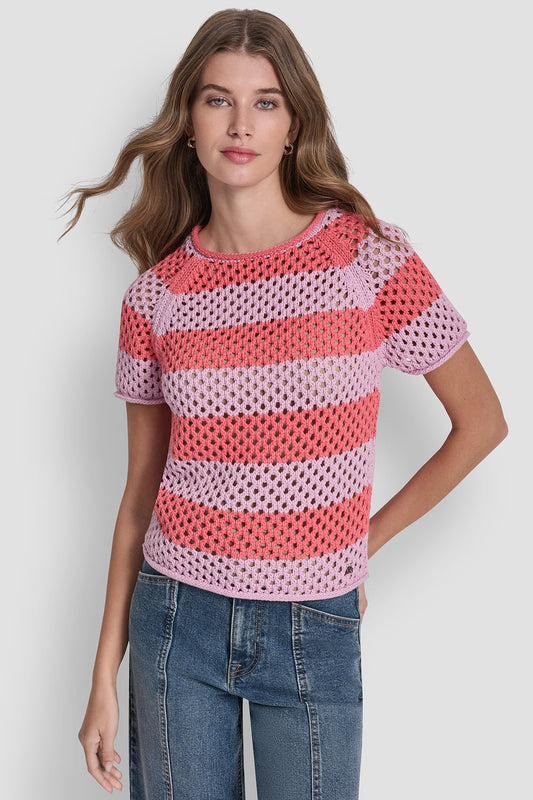OPEN STITCH STRIPE SWEATER Pastel Yellow/Pebble | DKNY