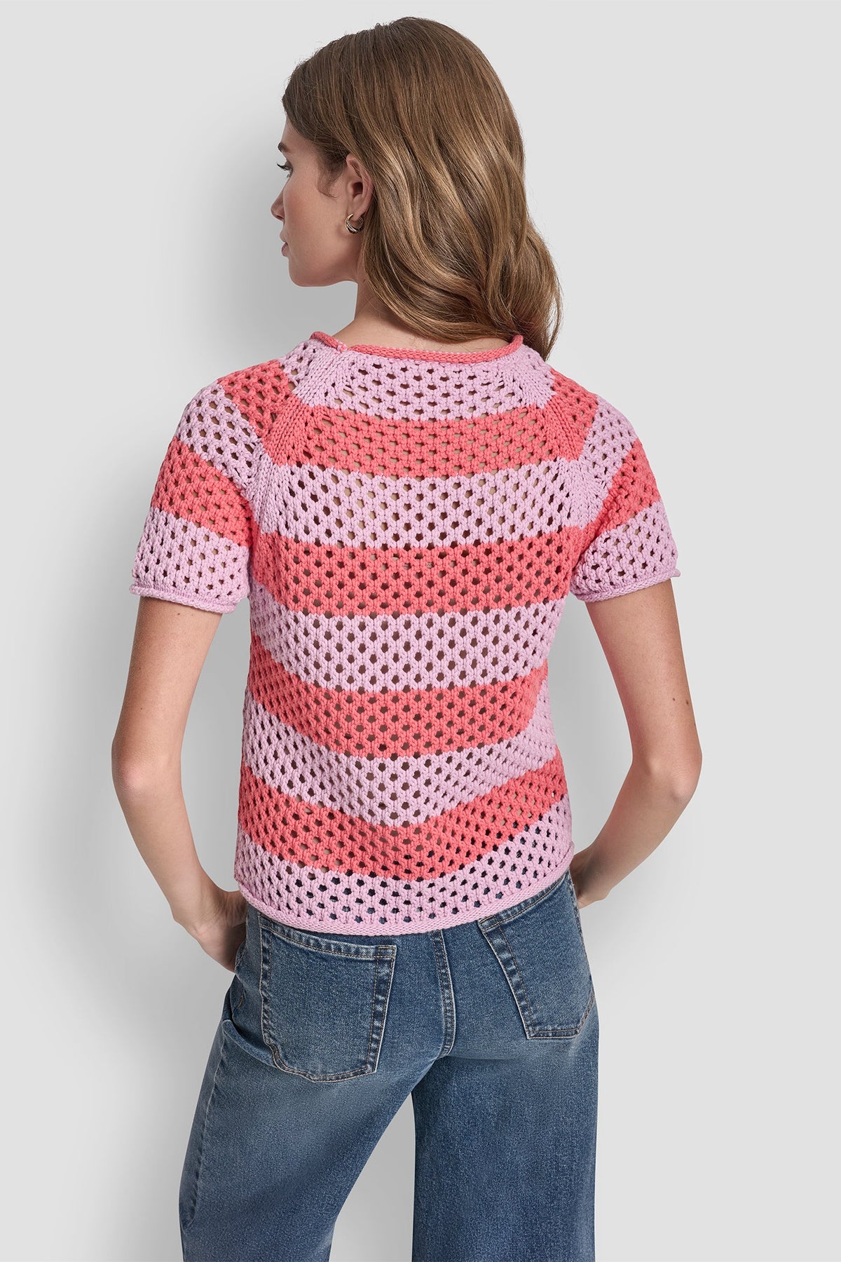 OPEN STITCH STRIPE SWEATER Pastel Yellow/Pebble | DKNY