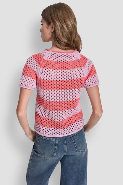 OPEN STITCH STRIPE SWEATER Pastel Yellow/Pebble | DKNY