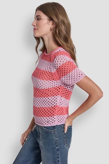OPEN STITCH STRIPE SWEATER Pastel Yellow/Pebble | DKNY