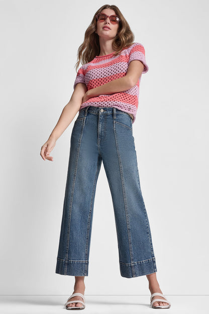 OPEN STITCH STRIPE SWEATER Pastel Yellow/Pebble | DKNY