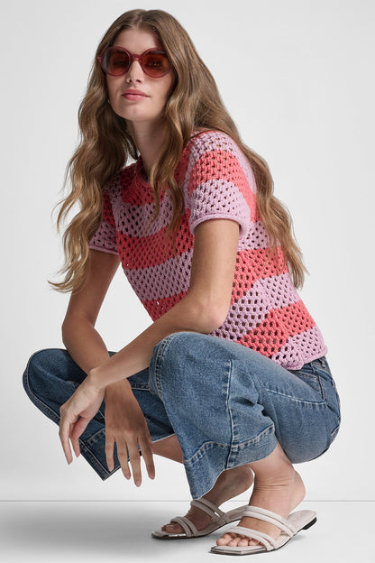 OPEN STITCH STRIPE SWEATER Pastel Yellow/Pebble | DKNY