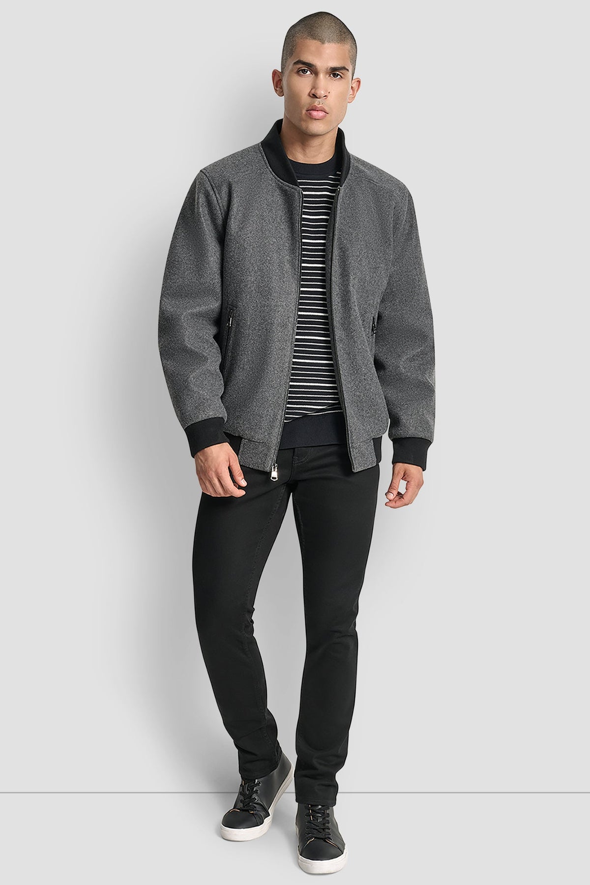 FAUX WOOL BOMBER WITH HOODED BIB Black | DKNY