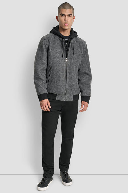 FAUX WOOL BOMBER WITH HOODED BIB Black | DKNY