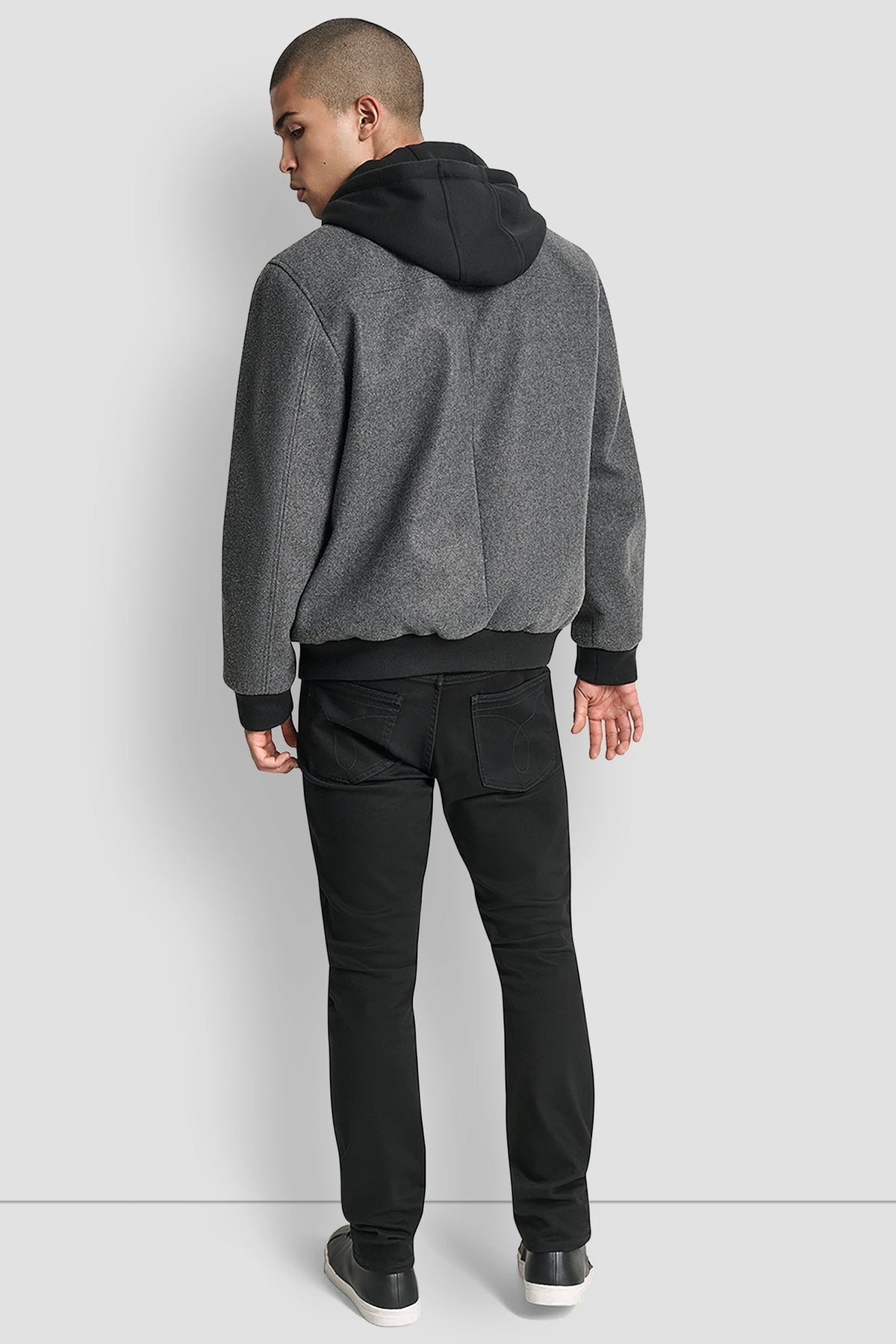 FAUX WOOL BOMBER WITH HOODED BIB Black | DKNY