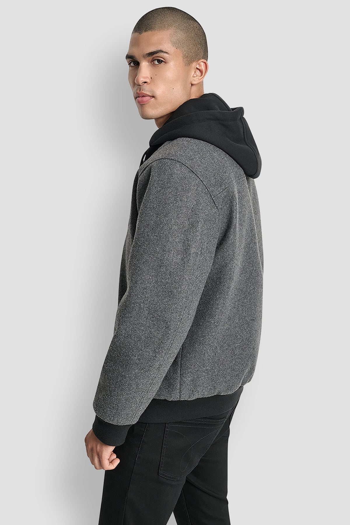 FAUX WOOL BOMBER WITH HOODED BIB Black | DKNY