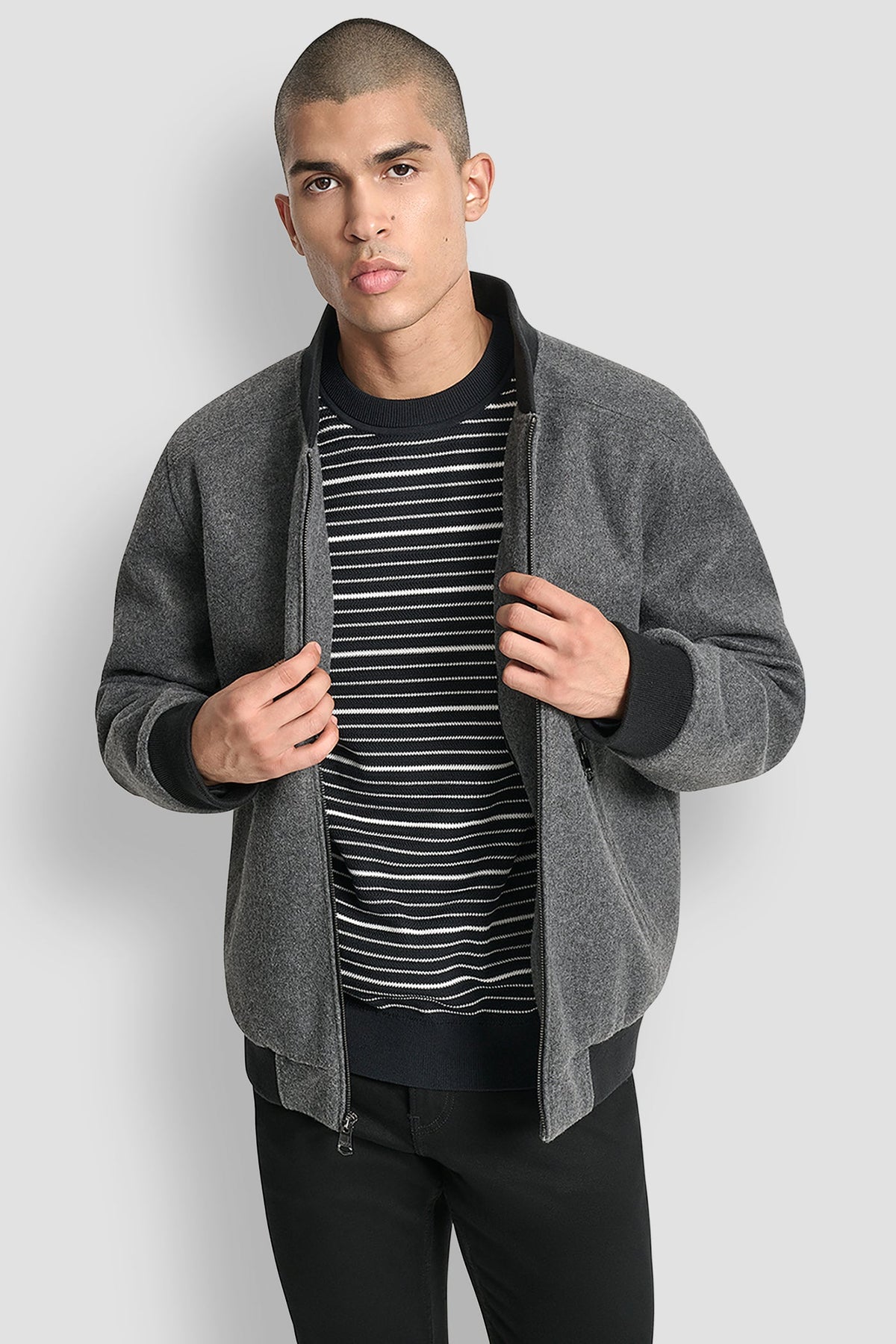FAUX WOOL BOMBER WITH HOODED BIB Black | DKNY