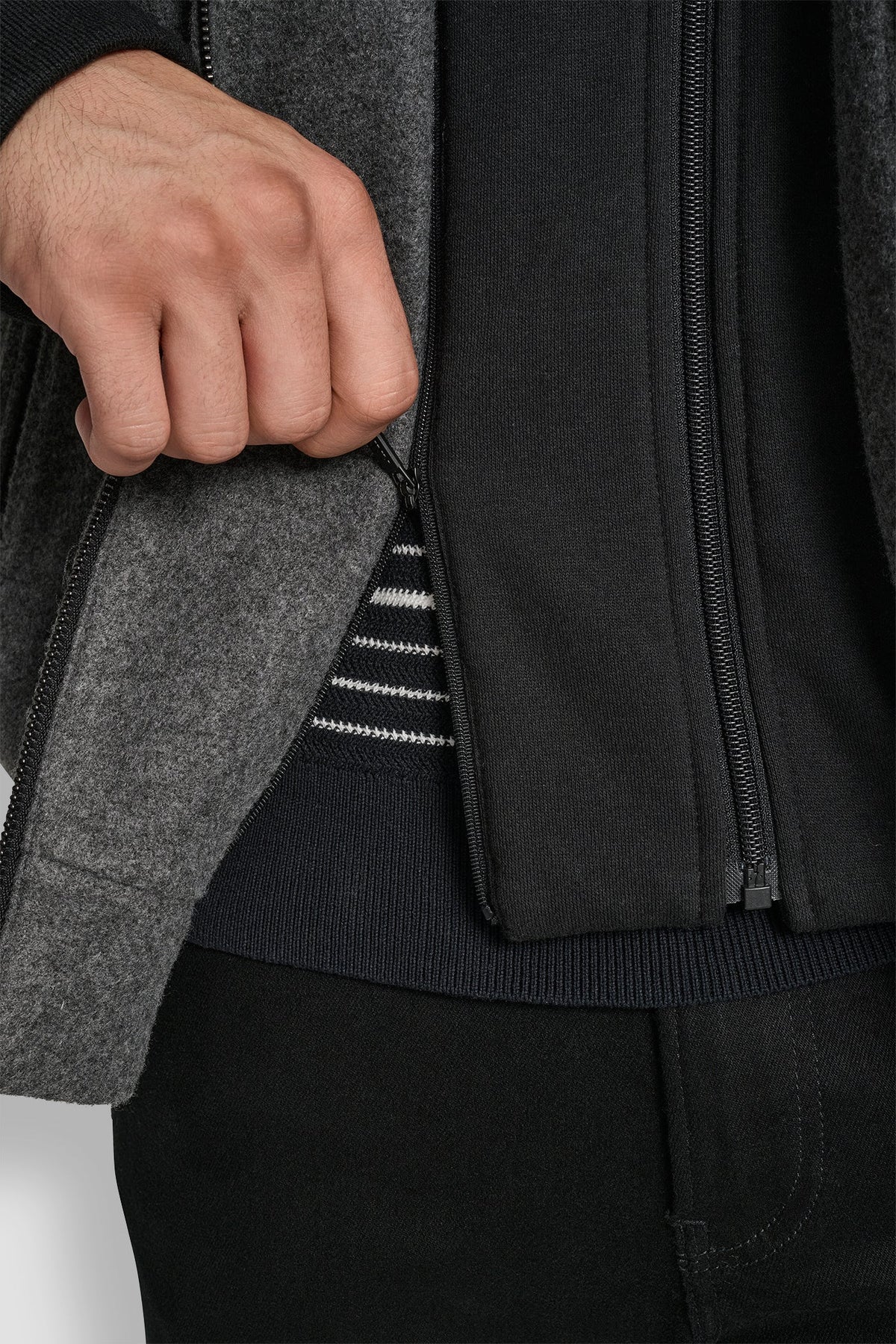 FAUX WOOL BOMBER WITH HOODED BIB Black | DKNY